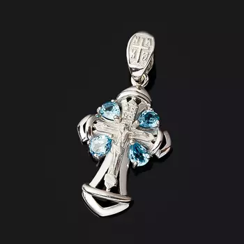 Кулон топаз swiss (серебро 925 пр. родир. бел.) крест огранка