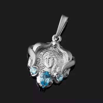 Кулон топаз swiss Святой Ангел огранка (серебро 925 пр. родир. бел.)