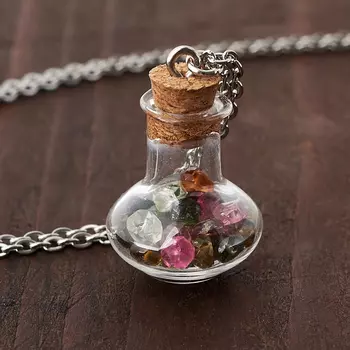 Кулон турмалин бутылочка огранка (стекло, сталь хир., биж. сплав) 2,5 см