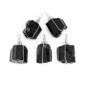 Кулон турмалин черный (шерл) (биж. сплав) кристалл 3-4,5 см