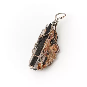 Кулон турмалин черный (шерл) кристалл-сросток (биж. сплав) 5-6 см