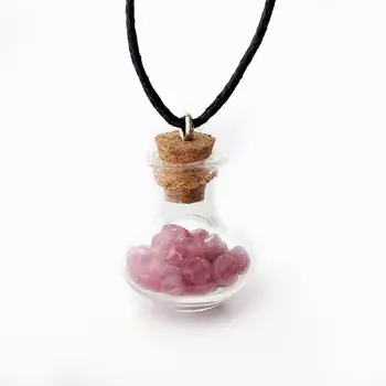 Кулон турмалин розовый (рубеллит) (биж. сплав, стекло) бутылочка огранка 2,5 см