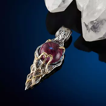 Кулон турмалин розовый (рубеллит) (серебро 925 пр. позолота, родир. сер.)