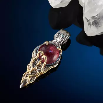 Кулон турмалин розовый (рубеллит) (серебро 925 пр. позолота, родир. сер.)