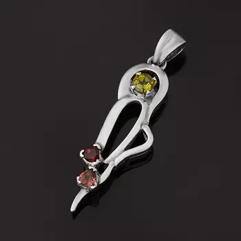 Кулон турмалин зеленый (верделит), розовый (рубеллит) (серебро 925 пр.) огранка