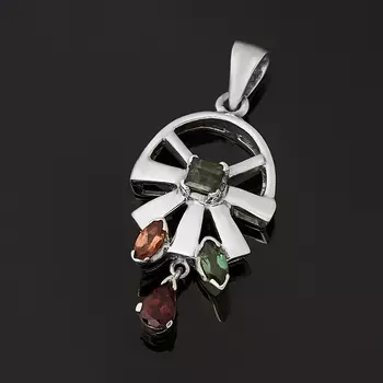 Кулон турмалин зеленый (верделит), розовый (рубеллит) (серебро 925 пр.) огранка