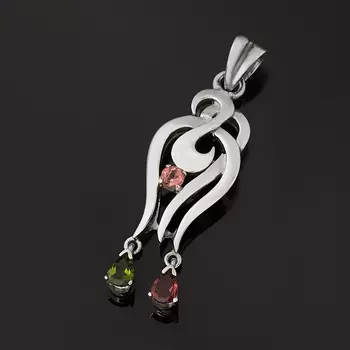 Кулон турмалин зеленый (верделит), розовый (рубеллит) (серебро 925 пр.) огранка