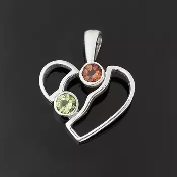 Кулон турмалин зеленый (верделит), розовый (рубеллит) (серебро 925 пр.) сердечко огранка