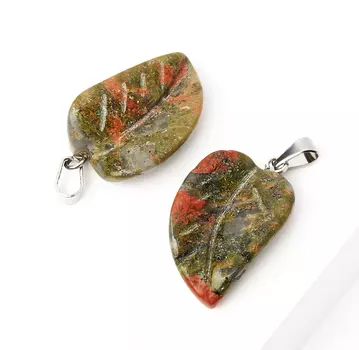 Кулон унакит лист (биж. сплав) 3 см