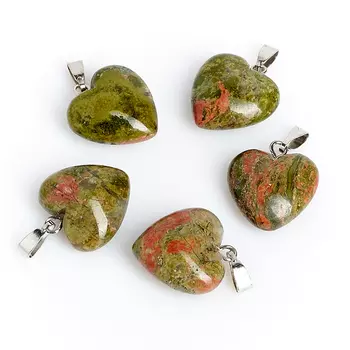 Кулон унакит (биж. сплав) сердечко 2,5 см