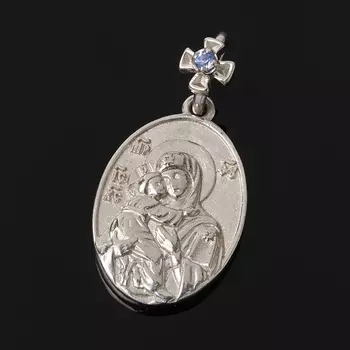 Кулон Владимирская Божья Матерь сапфир овал огранка (серебро 925 пр.)