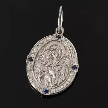 Кулон Владимирская Божья Матерь сапфир овал огранка (серебро 925 пр.)