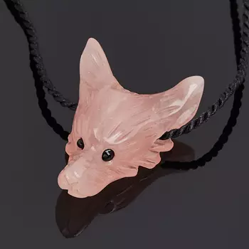 Кулон волк розовый кварц (текстиль) 4 см