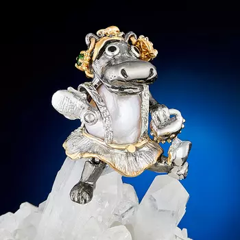 Кулон жемчуг барокко бегемотик Акокко (серебро 925 пр., позолота)