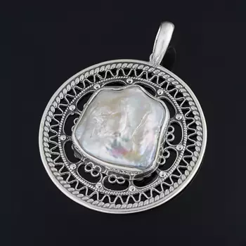 Кулон жемчуг барокко белый (серебро 925 пр. оксидир.)