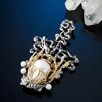 Кулон жемчуг белый барокко (серебро 925 пр. родир. бел. родир. черн. позолота)