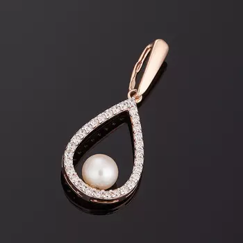 Кулон жемчуг белый капля (серебро 925 пр., позолота)