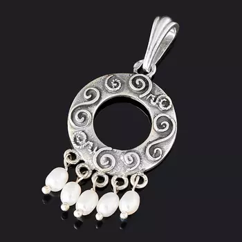 Кулон жемчуг белый (серебро 925 пр. оксидир.)