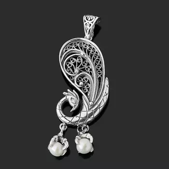 Кулон жемчуг белый (серебро 925 пр. оксидир.)