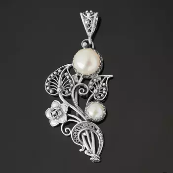 Кулон жемчуг белый (серебро 925 пр. оксидир.)