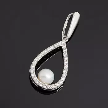 Кулон жемчуг белый (серебро 925 пр. родир. бел.)