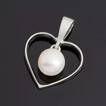 Кулон жемчуг белый (серебро 925 пр. родир. бел.) сердечко
