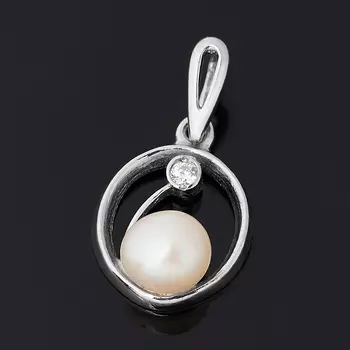 Кулон жемчуг белый (серебро 925 пр. родир. бел.)