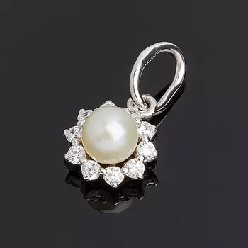 Кулон жемчуг белый (серебро 925 пр. родир. бел.)