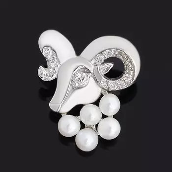 Кулон жемчуг белый (серебро 925 пр. родир. бел.) Овен