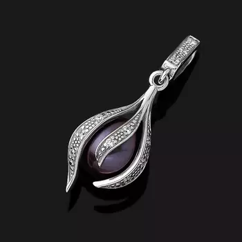 Кулон жемчуг черный (серебро 925 пр. родир. бел.)