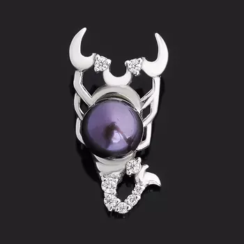 Кулон жемчуг черный (серебро 925 пр. родир. бел.) Скорпион