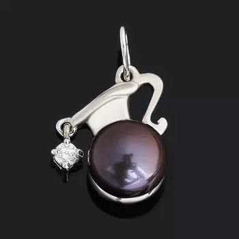 Кулон жемчуг черный (серебро 925 пр. родир. бел.) Водолей