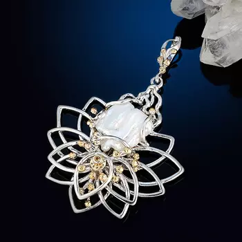 Кулон жемчуг кеши белый (серебро 925 пр. позолота, родир. бел.)