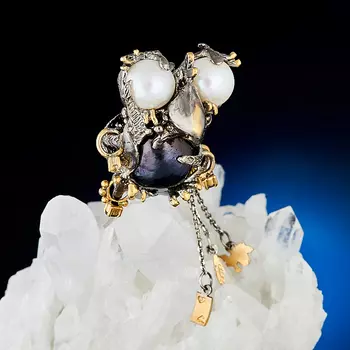 Кулон жемчуг ворона Кармелита (серебро 925 пр. родир. черн. позолота)