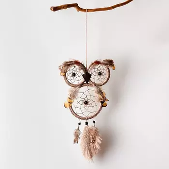 Ловец снов агат черный (биж. сплав, кожа натур., перо натур., текстиль)