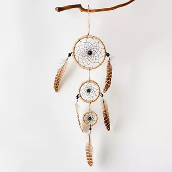 Ловец снов агат черный (биж. сплав, перо натур., текстиль) огранка