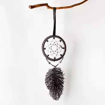 Ловец снов агат черный (биж. сплав, текстиль)