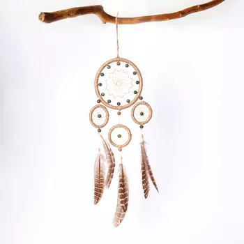 Ловец снов агат моховой (перо натур., текстиль)