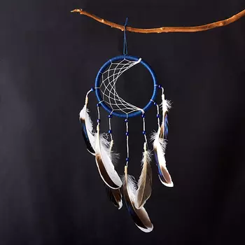 Ловец снов лазурит (перо натур., текстиль)