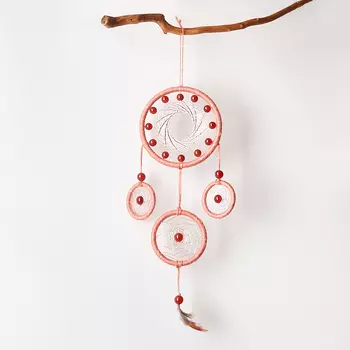 Ловец снов сердолик (перо натур., текстиль)