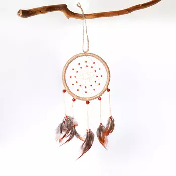 Ловец снов сердолик (перо натур., текстиль)