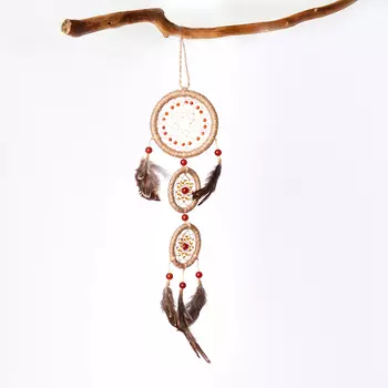 Ловец снов сердолик (перо натур., текстиль)