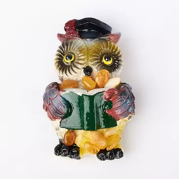 Магнит сова янтарь 5 см