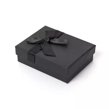 Подарочная упаковка (картон, текстиль) под комплект (кольцо, серьги, цепь, кулон) (коробка) (черный) 90х65х25 мм