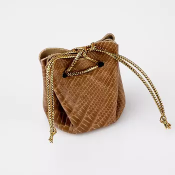 Подарочная упаковка (кожа иск.) универсальная (мешочек объемный) (бежевый) 45х40х35 мм