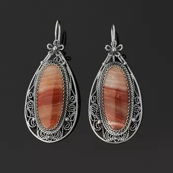 Серьги агат абрикосовый (нейзильбер)