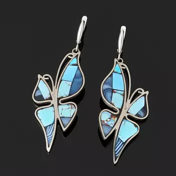 Серьги агат, бирюза (нейзильбер)