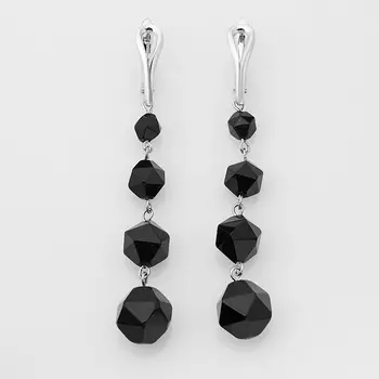 Серьги агат черный (биж. сплав родир. бел.) огранка