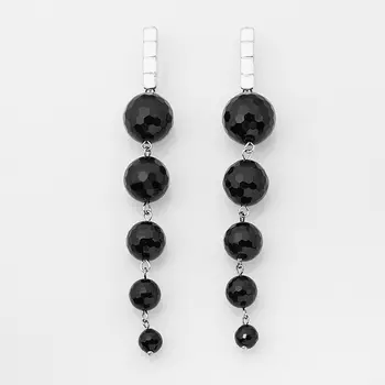 Серьги агат черный (биж. сплав родир. бел.) огранка