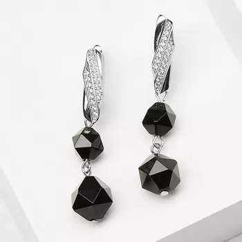 Серьги агат черный (биж. сплав родир. бел.) огранка